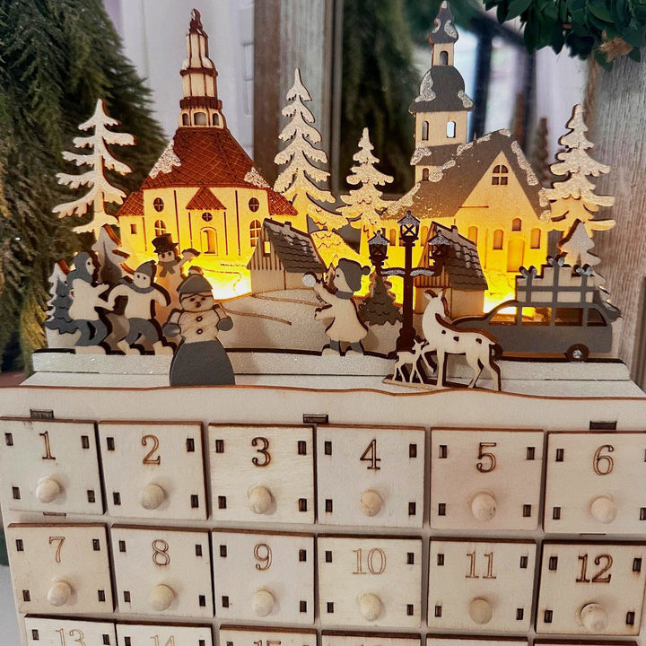 Weihnachts-Adventskalender aus Holz mit 24 Schubladen