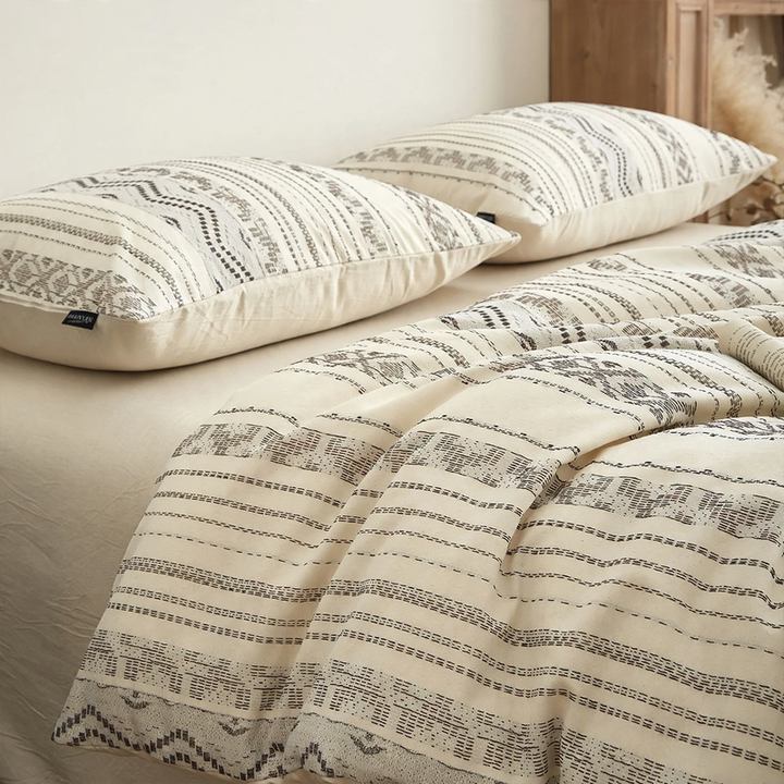 Baumwoll-Leinen-Bettwäsche-Set, Boho-Stil, 4-teilig