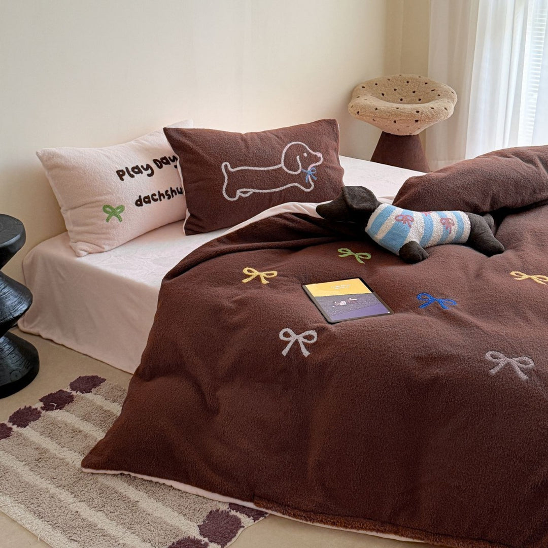 Milchfleece-Bettwäsche-Set, Cartoon-Design, Winter