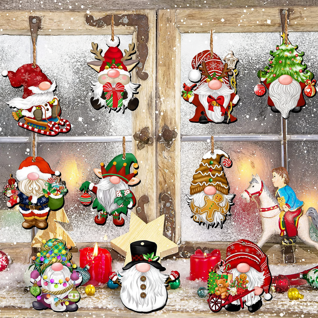 Holz-Weihnachtsanhänger Wichtel-Set