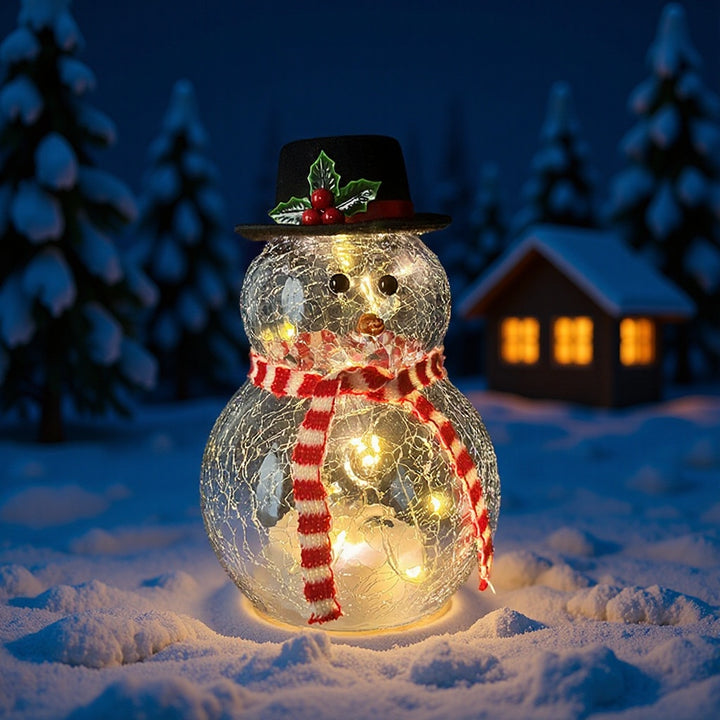 Dekorative Glas-Schneemann-Figur mit Beleuchtung