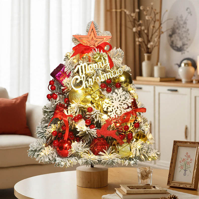 Beflockter Mini-Weihnachtsbaum mit Holzsockel, 45-60 cm