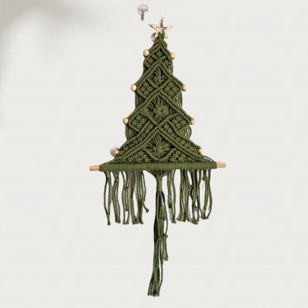 Handgefertir Weihnachtsbaum-Wandbehang aus Baumwollseil