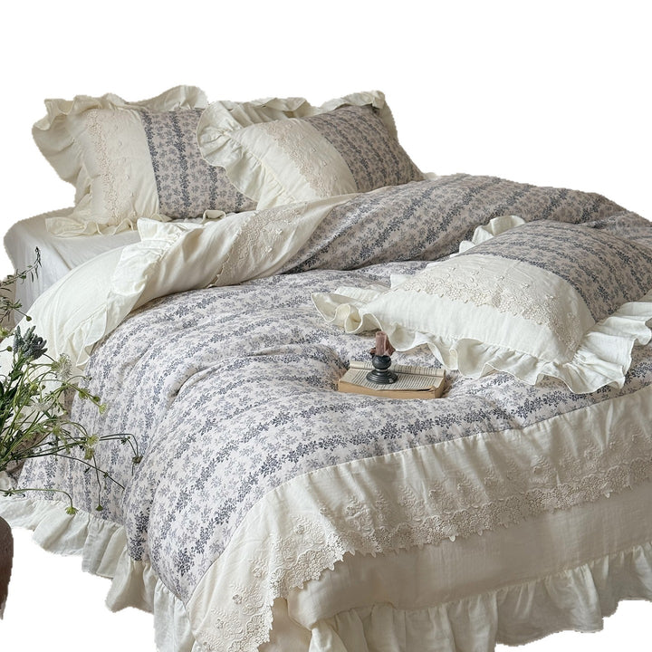 Baumwoll-Bettwäsche-Set, floral, mit Spitzenbesatz