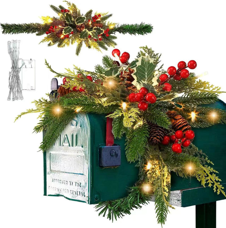 Weihnachtlicher Briefkasten-Kranz mit LED-Beleuchtung