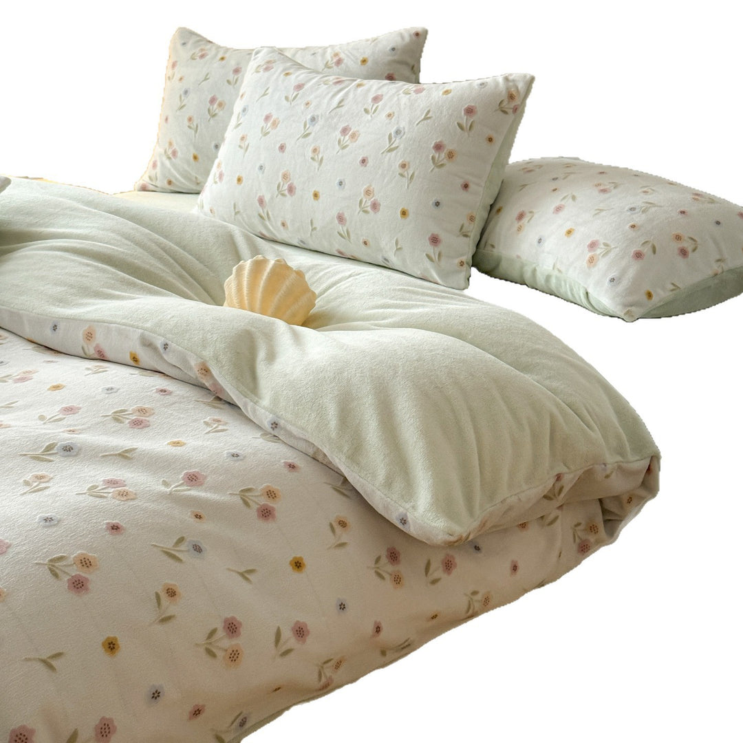 Milchfaser-Fleece Bettwäsche-Set mit floraler Prägung