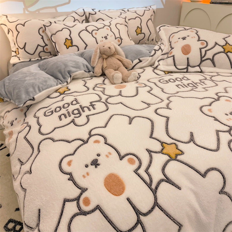 Bettdeckenbezug mit Fleece-Fütterung, Cartoon-Design