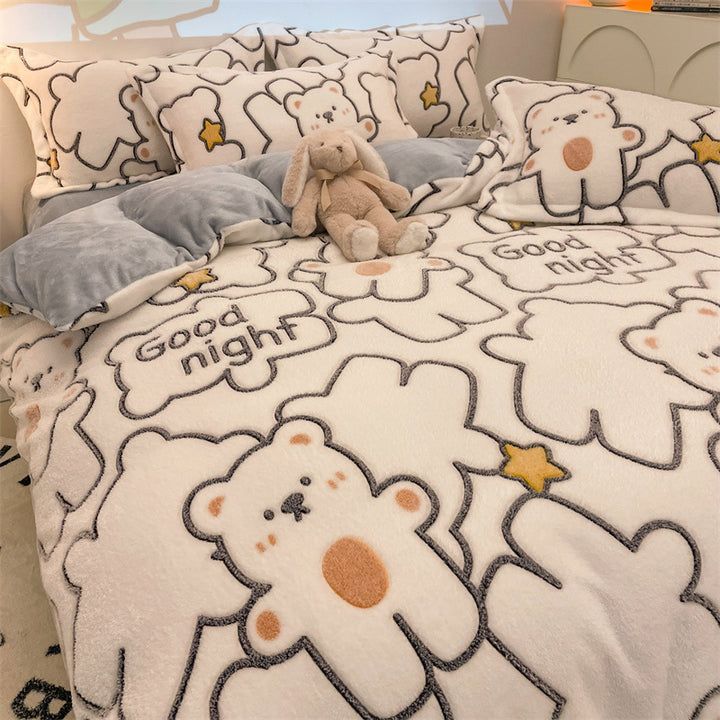Bettdeckenbezug mit Fleece-Fütterung, Cartoon-Design