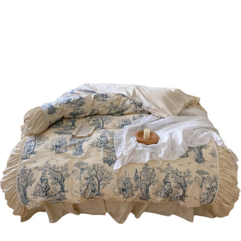 Romantisches Baumwoll-Bettwäsche-Set mit Rüschen