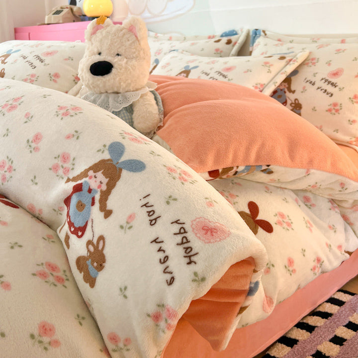 Cartoon-Milchfleece-Bettwäsche, warm und flauschig