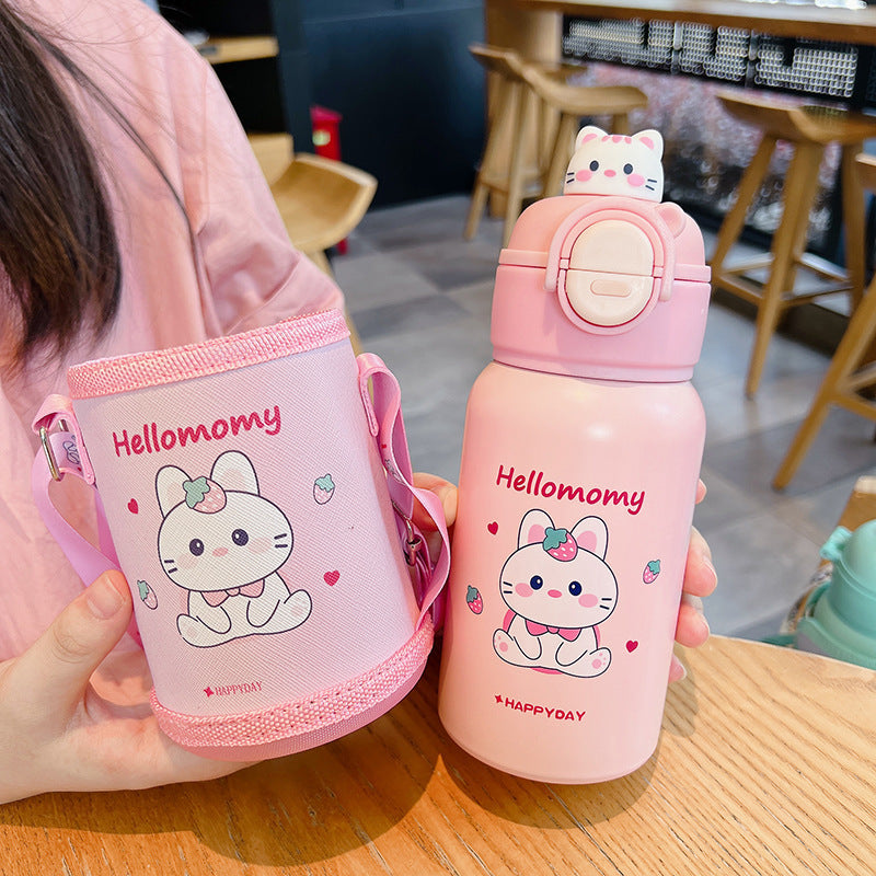 Kinderthermosflasche mit Saugnapf und Trinkhalm