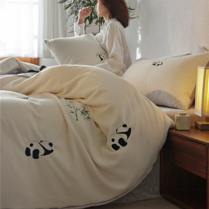 Panda-Bettwäsche-Set, Milchfleece, 4-teilig, winterwarm