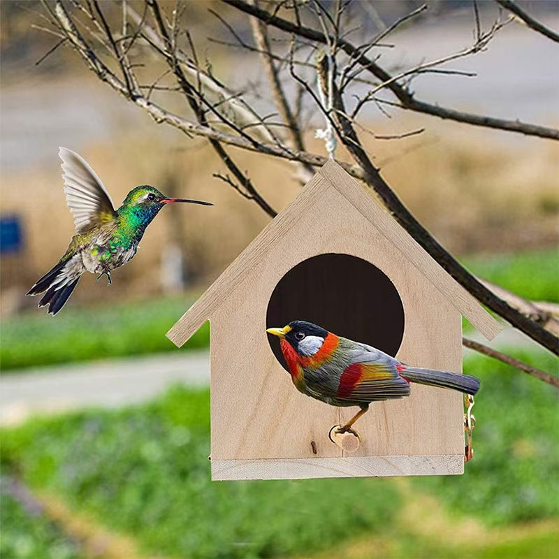 Hängendes Vogelhaus aus Massivholz für den Garten