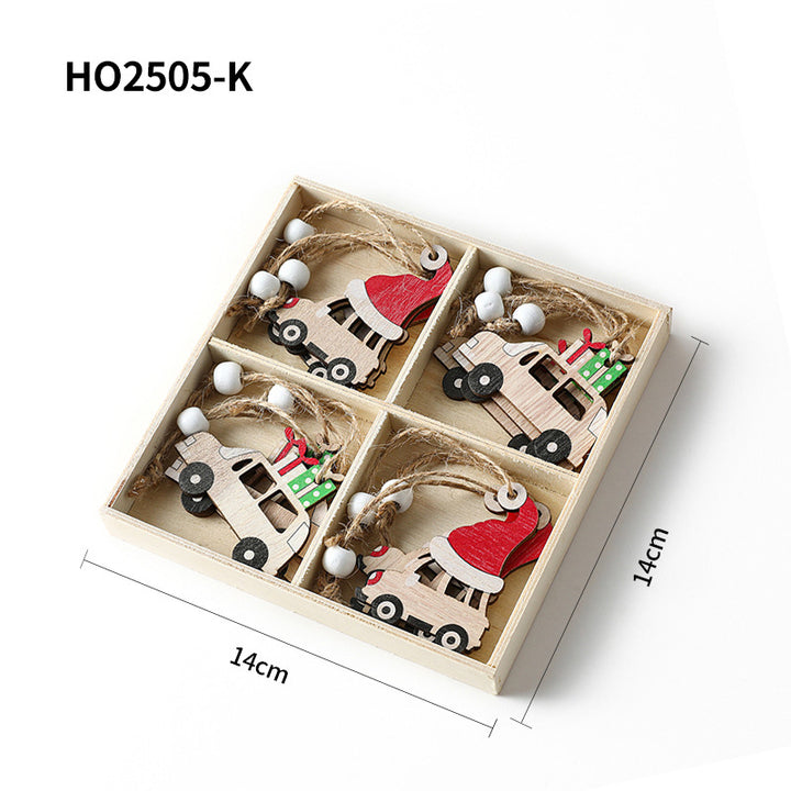 Weihnachts-Holzanhänger-Set, 4-teilige Box mit Wichtel-Motiven