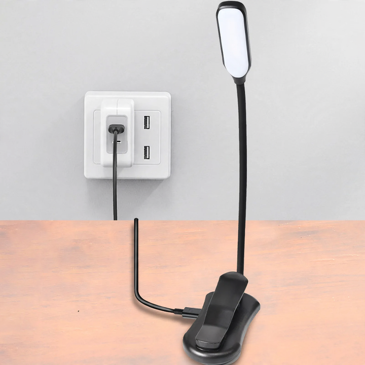 Kompakte LED-Leselampe mit Clip, dimmbar