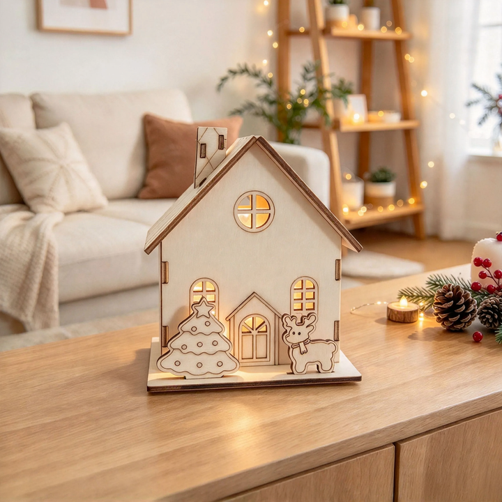 Beleuchtetes Holz-Weihnachtshaus, DIY-Bausatz