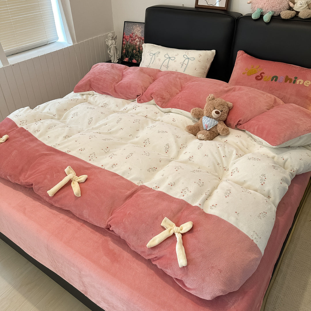 Milchfaser-Fleece Bettwäsche-Set mit Schleifen-Design