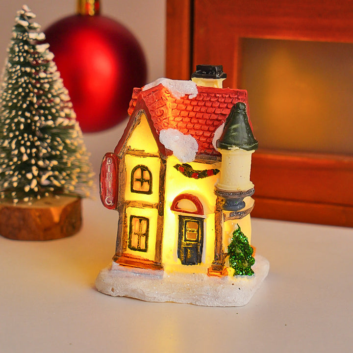 Beleuchtetes Weihnachts-Häuschen aus Kunstharz