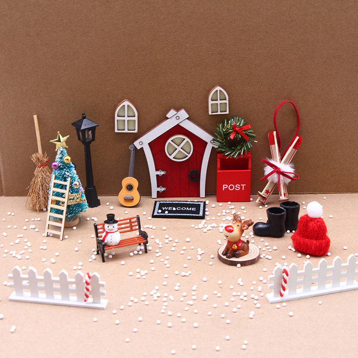 Leuchtendes Elfen-Tür-Set für Miniatur-Weihnachtsszenen