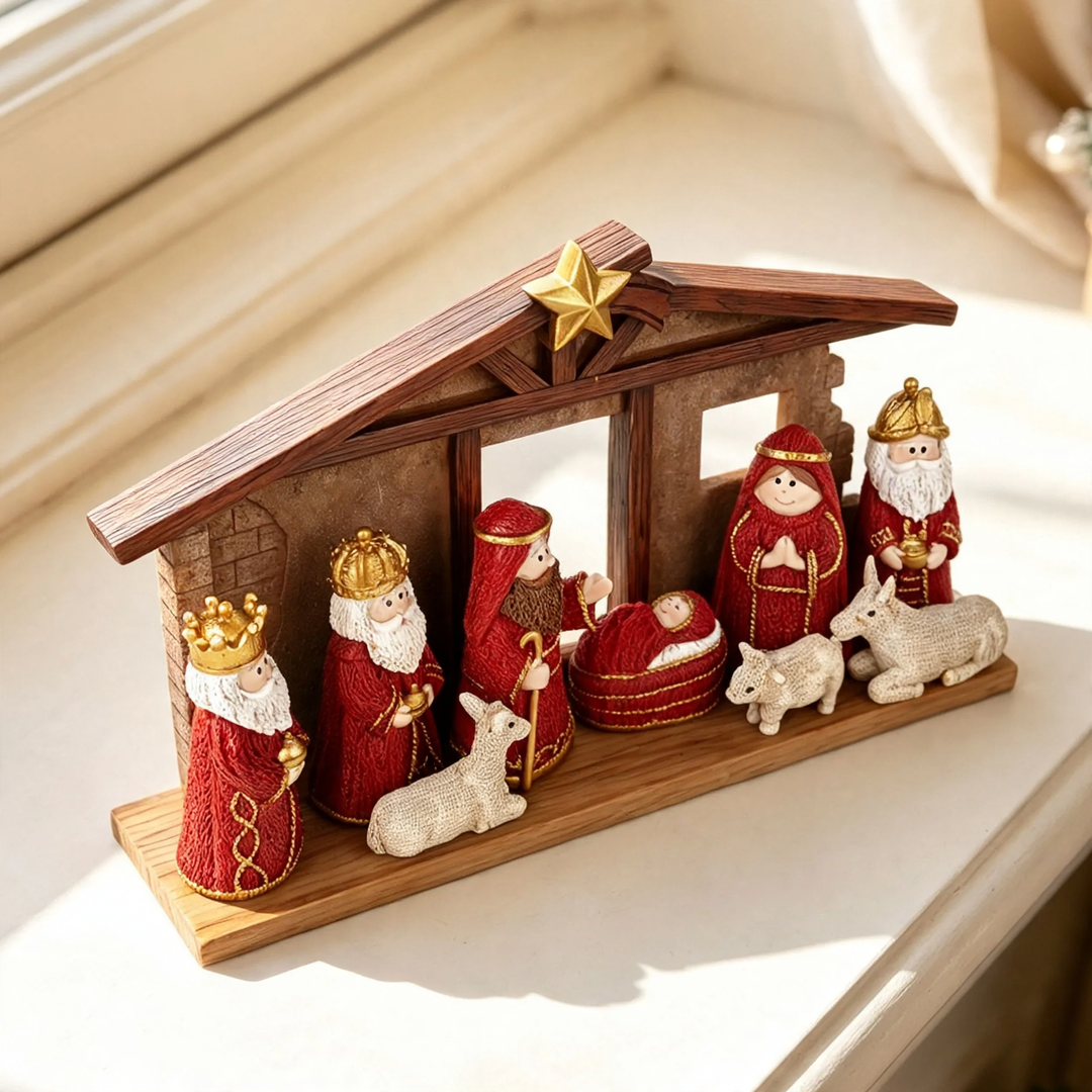 Weihnachtskrippen-Set aus Kunstharz