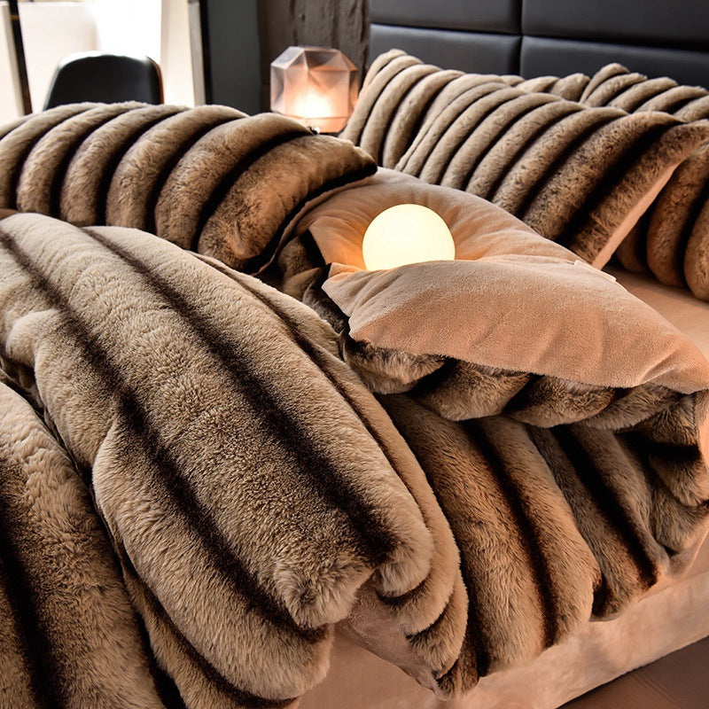 Milchfaser-Fleece Bettwäsche-Set, geometrisch, 4-teilig