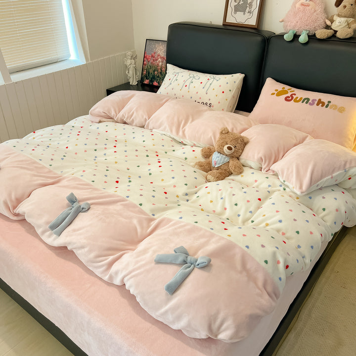 Milchfaser-Fleece Bettwäsche-Set mit Schleifen-Design