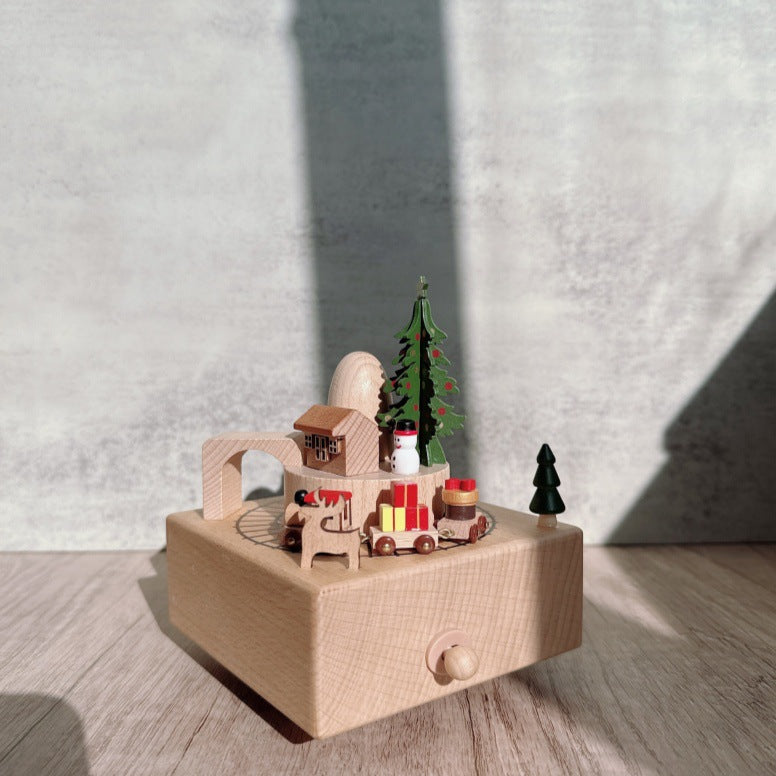 Spieluhr aus Buchenholz, handbemaltes Design