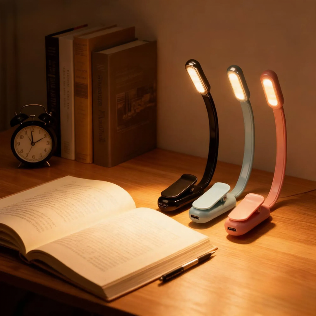 Mini-LED-Klemmleuchte mit drei Lichtstufen und USB-Ladung
