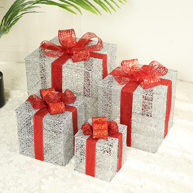 Beleuchtetes Weihnachts-Geschenkbox-Set aus Eisen