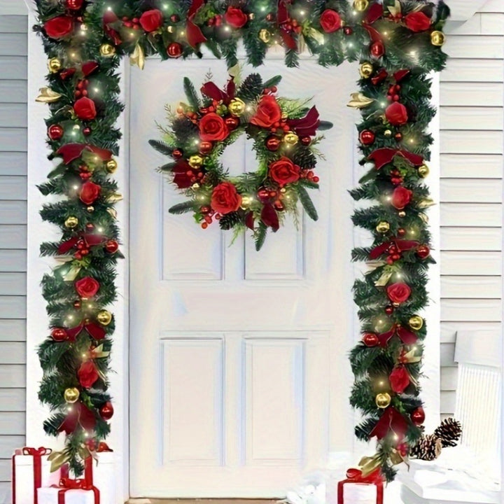 Weihnachtskranz mit Rosen und Goldkugeln, 50 cm