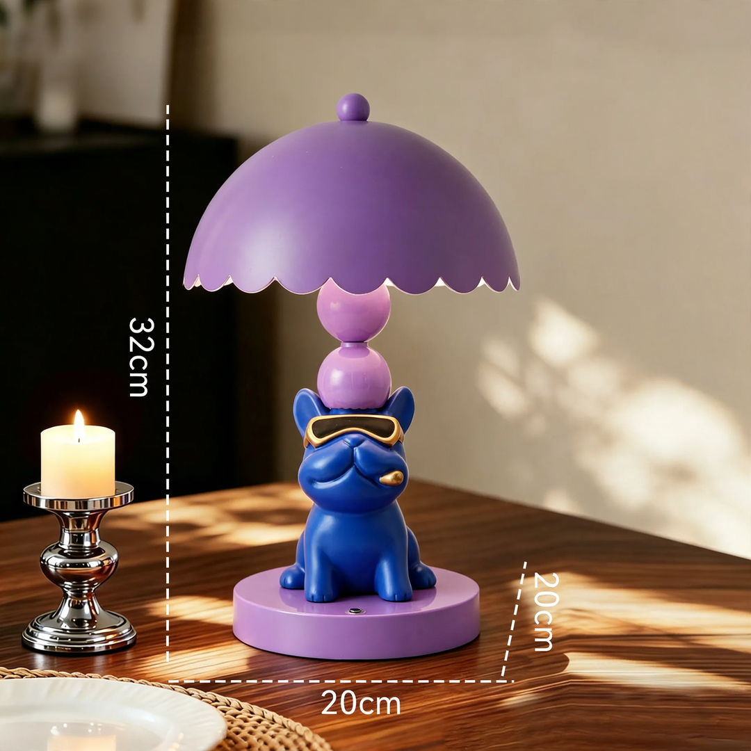 Coole Französische Bulldoggen-Tischlampe Lila