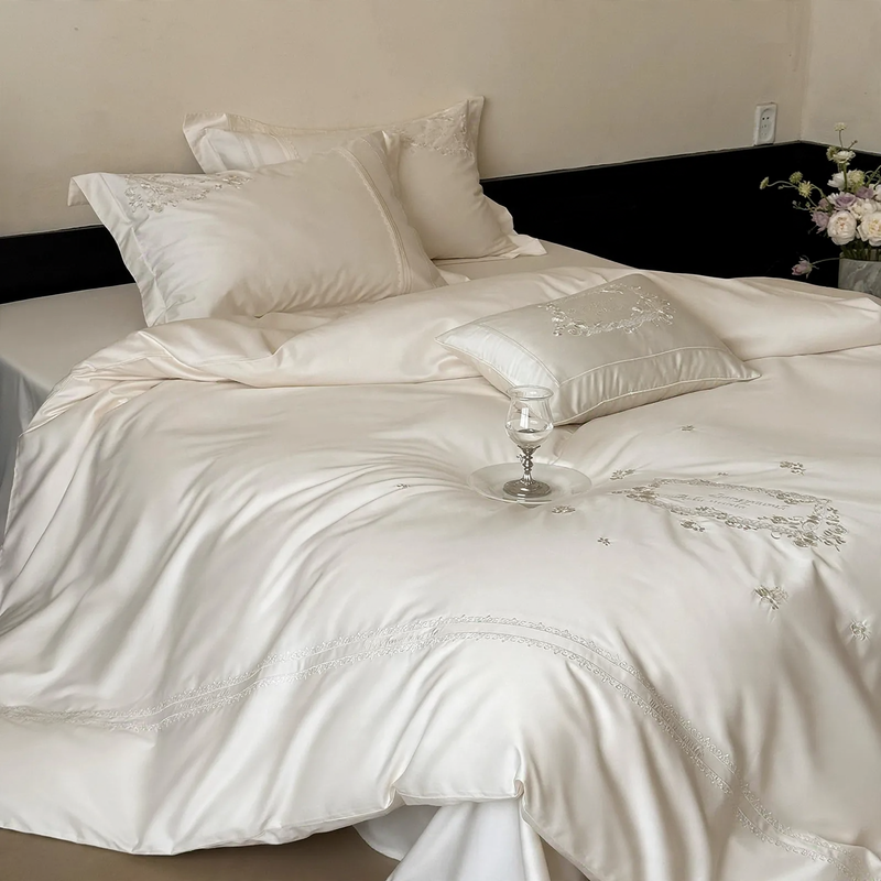 Langstapel-Baumwoll-Bettwäsche, 4-teilig, bestickt