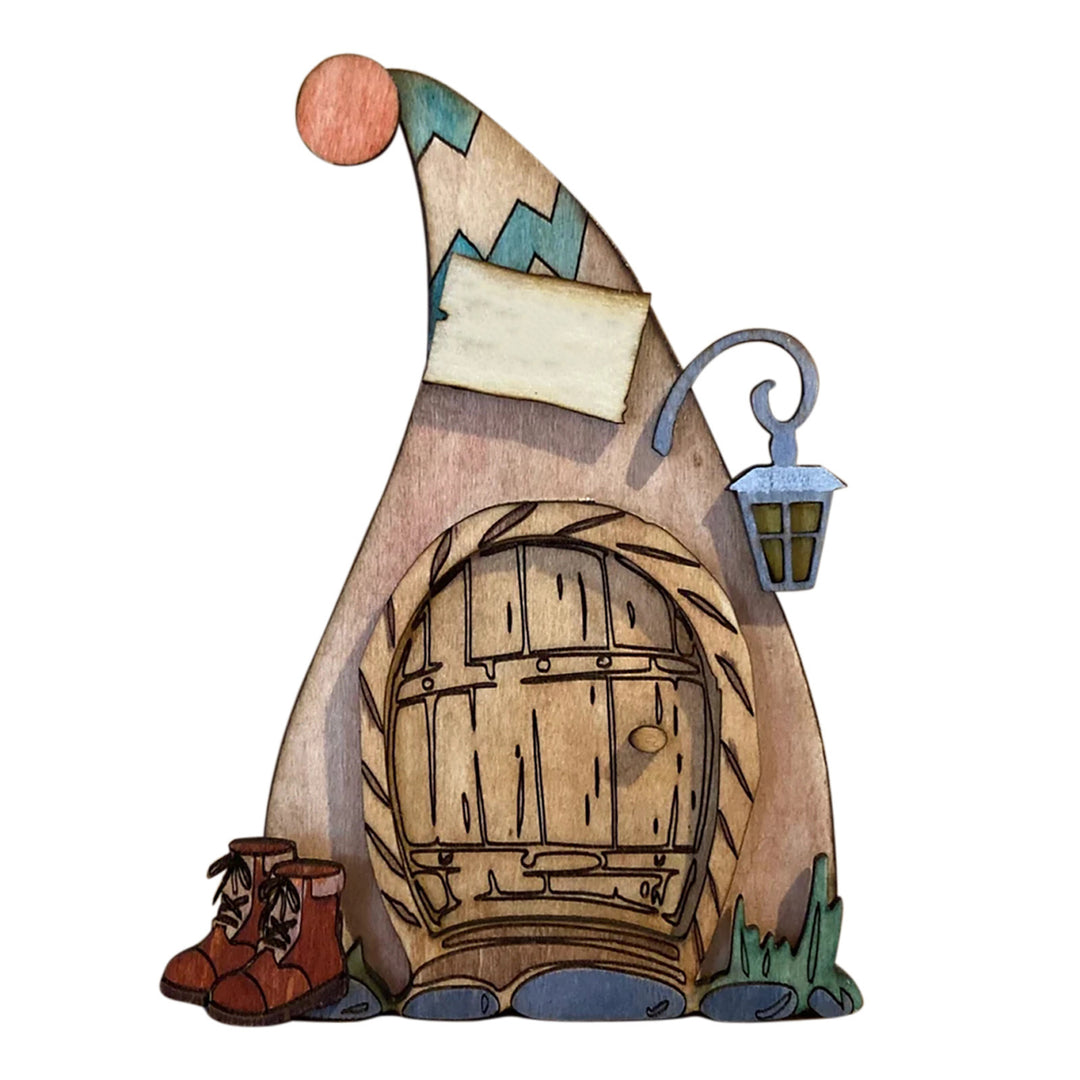 Dekorative 2D-Elfen-Tür aus Kiefernholz mit Tiermotiven