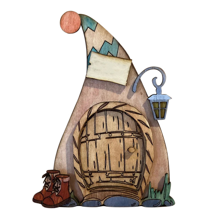 Dekorative 2D-Elfen-Tür aus Kiefernholz mit Tiermotiven