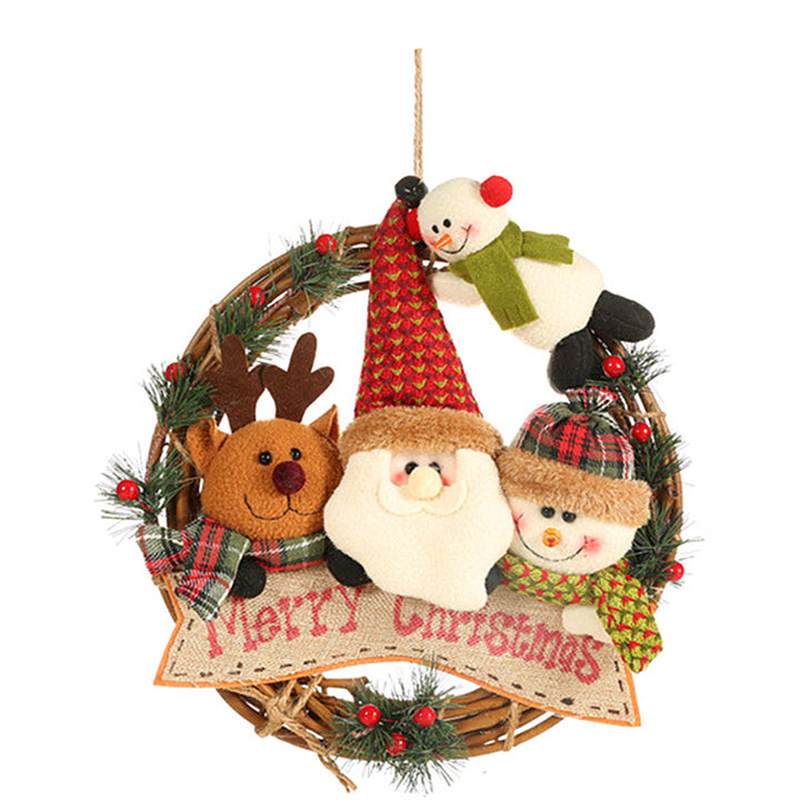 Weihnachtlicher Türkranz aus Rattan mit Figuren