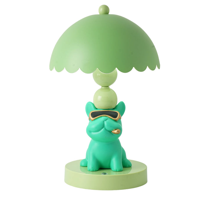 Französische Bulldoggen-Tischlampe Grün mit Sonnenbrille