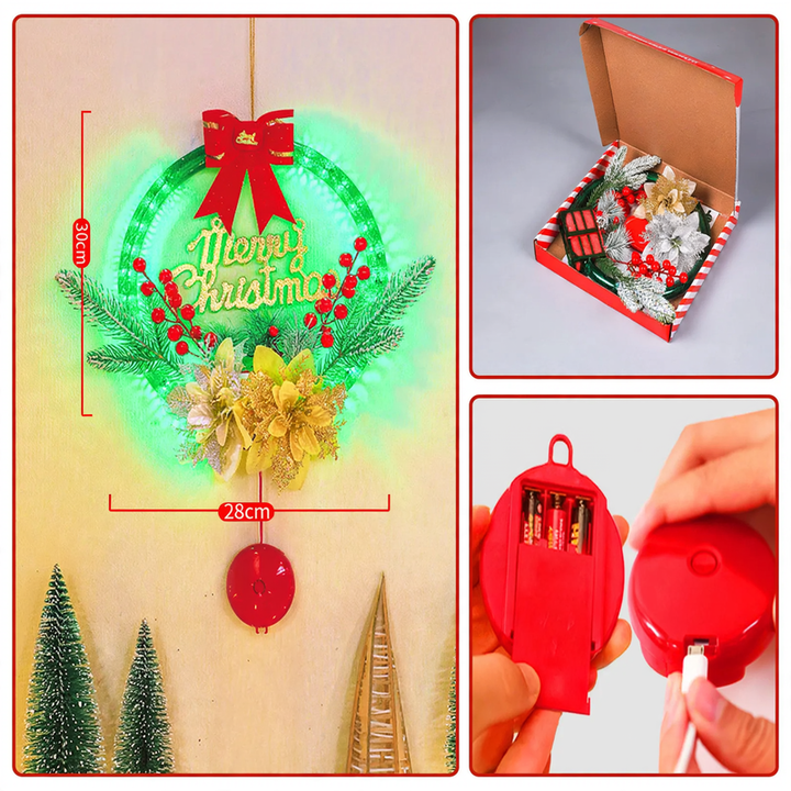 Beleuchteter LED-Weihnachtskranz, 28 cm