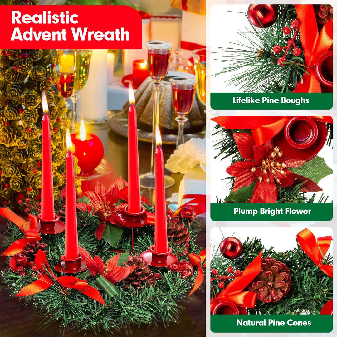 Weihnachtlicher Adventskranz mit roter Schleife, 30 cm
