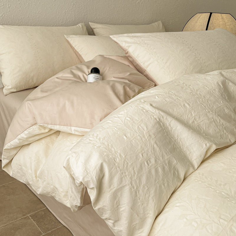 Baumwoll-Bettwäsche-Set, 4-teilig, 180 cm Bett, Naturholzstil