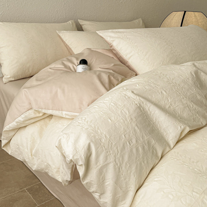 Baumwoll-Bettwäsche-Set, 4-teilig, 180 cm Bett, Naturholzstil