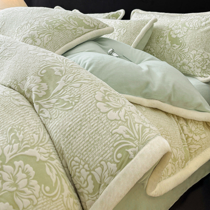 Milchfaser-Fleece Bettwäsche-Set, winterwarm, geometrisches Muster