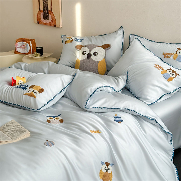 Weiches Tencel-Bettwäsche-Set, Klasse A, mit Cartoon-Stickerei