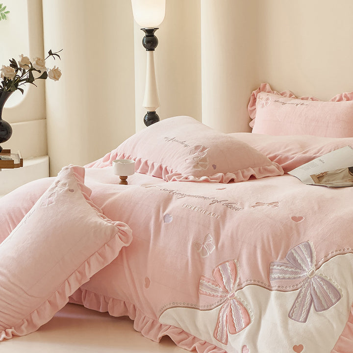 Milchfaser-Fleece Bettwäsche-Set, winterwarm, mit Spitzenbesatz