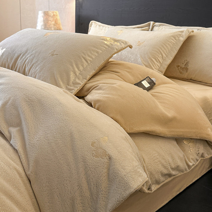 Milchfaser-Bettwäsche-Set, Fleece, Winter, 4-teilig