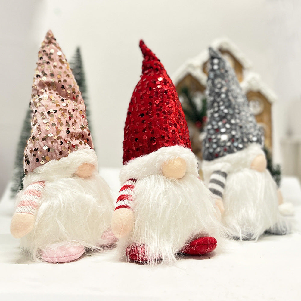 Beleuchtete Weihnachts-Wichtelfigur mit Paillettenmütze