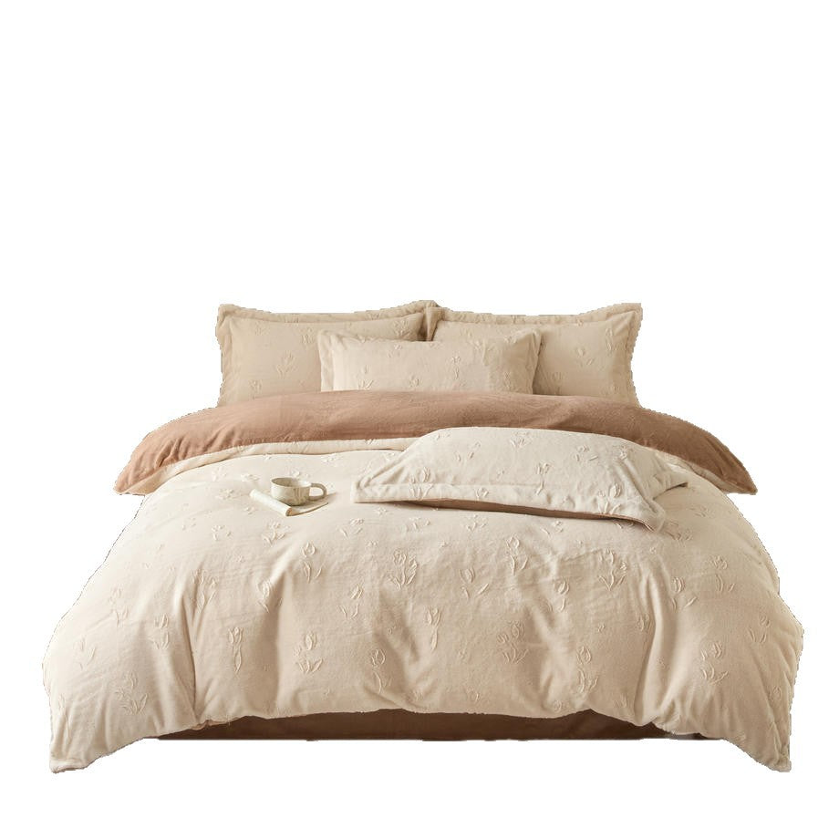 Doppelseitiges Fleece-Bettwäsche-Set, 4-teilig, Winter