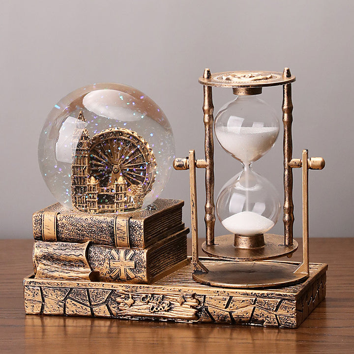 Retro Eiffelturm Sanduhr mit Spieluhr und Glaskugel