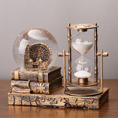Retro Eiffelturm Sanduhr mit Spieluhr und Glaskugel