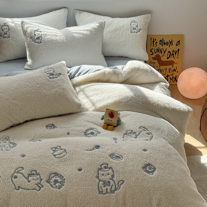Winter-Bettwäsche-Set aus Milchfaser-Fleece, 4-teilig