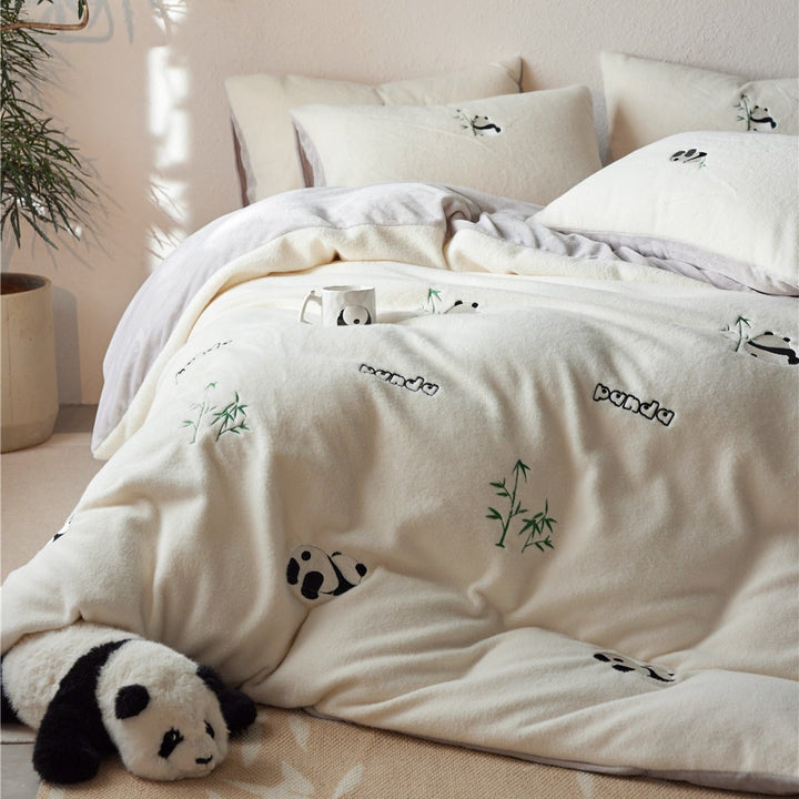 Panda-Bettwäsche-Set, Milchfleece, 4-teilig, winterwarm